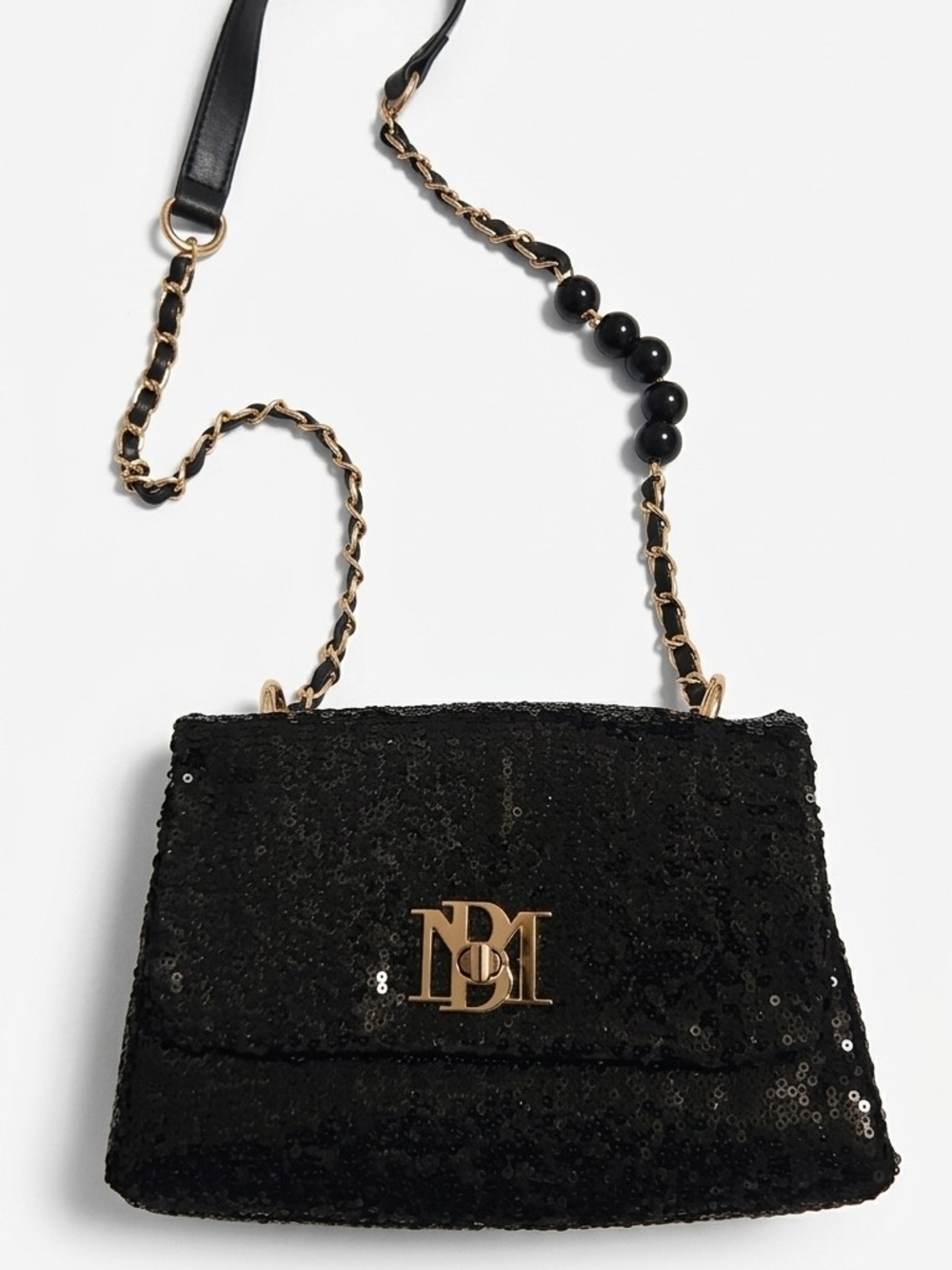 Badgley Mischka Black Sequin Crossbody with Gold Logo